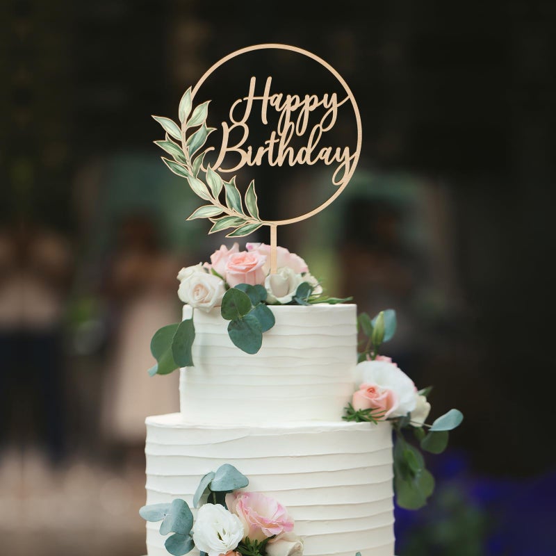 غلاف كعكة عيد ميلاد سعيد من الخشب الأخضر لتزيين كعكة عيد الميلاد (تصميم 02) - Image 2
